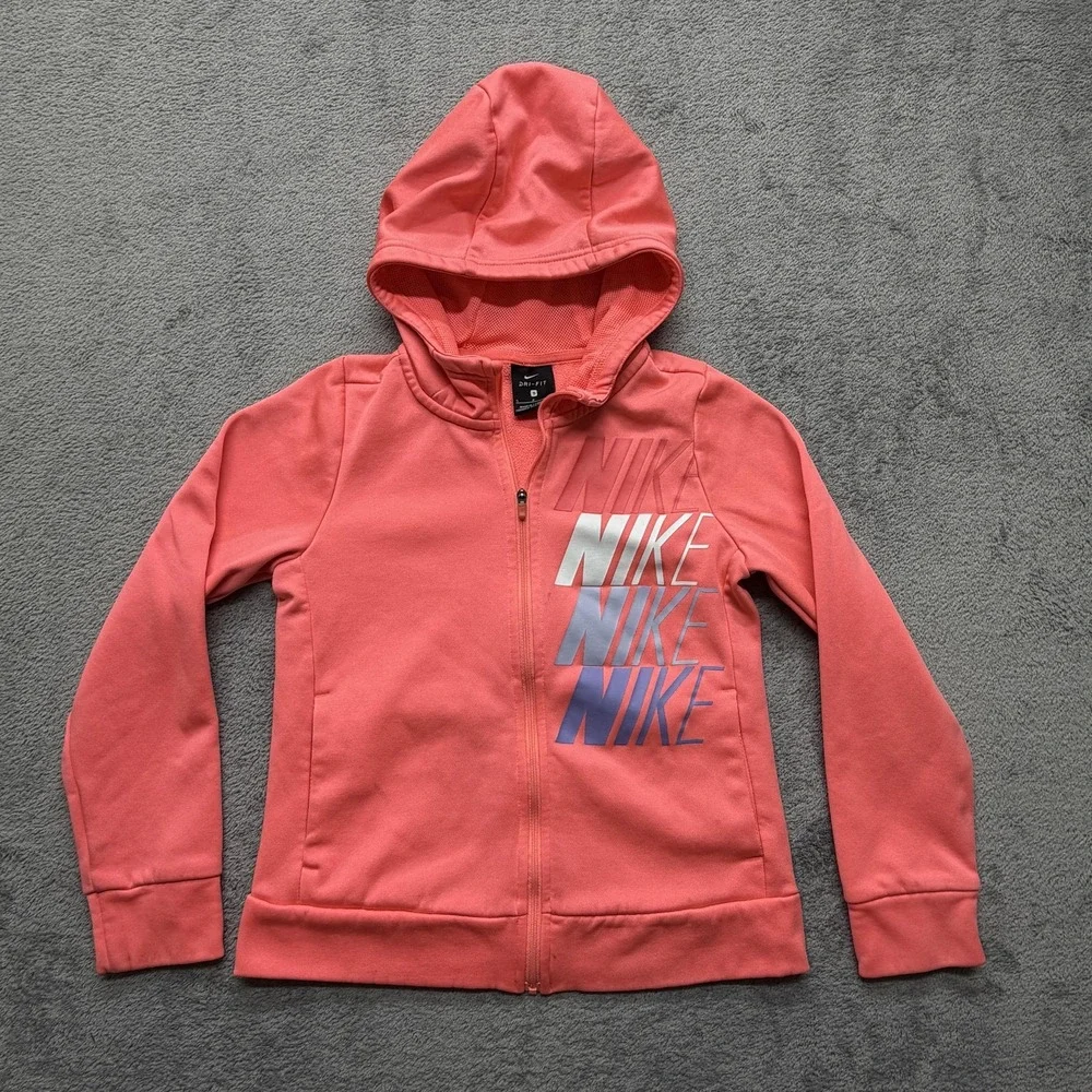 Nike Hoodie Youth Small‎ Pink Dri-FIT Full Zip Fleece Gradient Logo CJ4374-640
